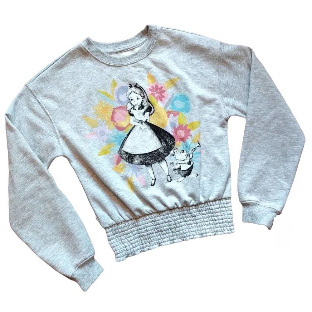 Women's Large Disney Alice and Wonderland Graphic Sweatshirt - Heather Gray